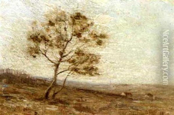 Rural Landscape With Lone Tree Oil Painting - Alexander Theobald Van Laer