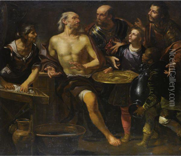 Focione Rifiuta I Doni Di Alessandro Magno Oil Painting - Giocchino Assereto
