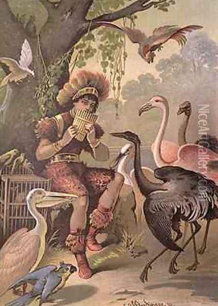 Papageno the Bird-Catcher from The Magic Flute by Wolfgang Amadeus Mozart 1756-91 Oil Painting - Carl Offterdinger