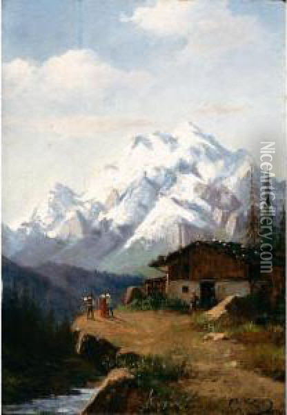 Baita Sul Monte Bianco Oil Painting - Carlo Jotti