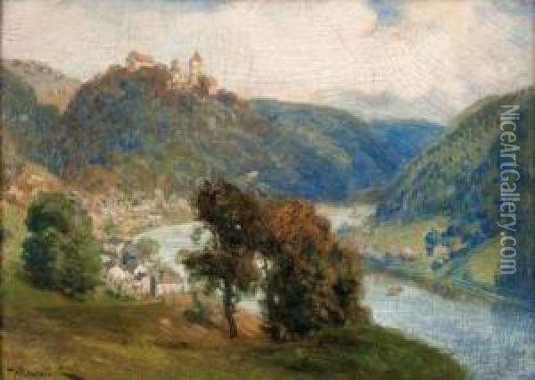 Ansichten Von Neuhaus An Der Donau Oil Painting - Anton Avlov Hlavacek /