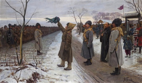 Scene From The Russian Occupation Of Northern Manchuria In The Early 20th Century Oil Painting - Lukian Vasilievich Popov