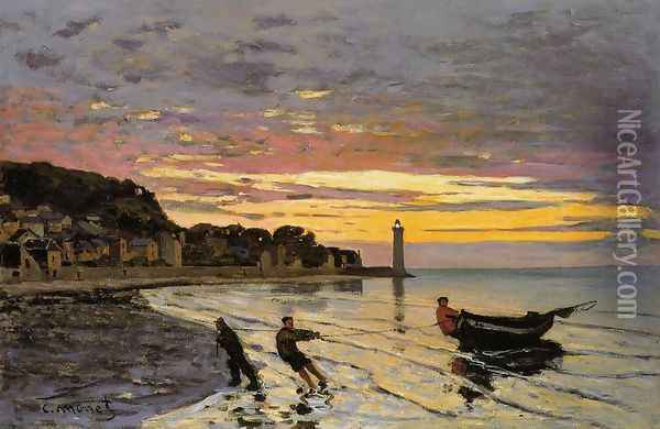 Hauling A Boat Ashore Honfleur Oil Painting - Claude Oscar Monet