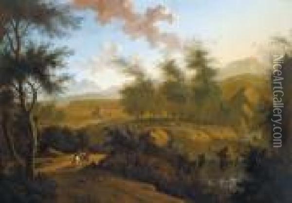 Paesaggio Meridionale Con Cavalieri Oil Painting - Frederick De Moucheron