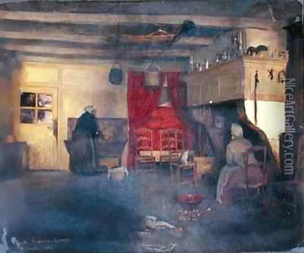 Peasant Interior at Damvilliers Oil Painting - Emile Bastien-Lepage