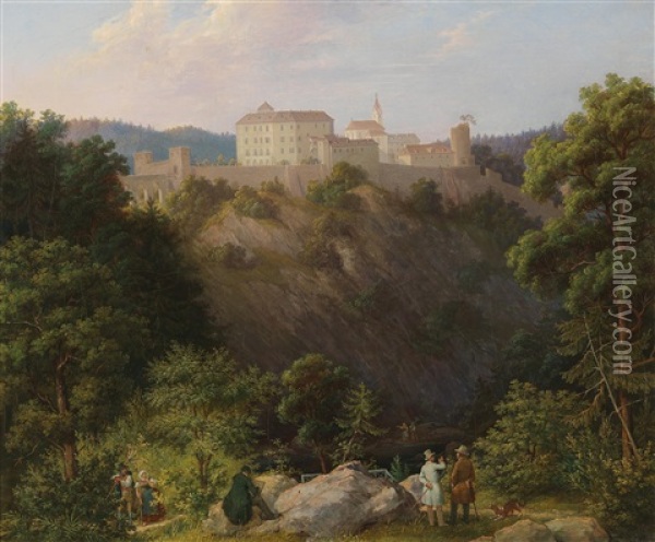View Of Bitov Castle Of Count Daun In Moravia Oil Painting - Thomas Ender