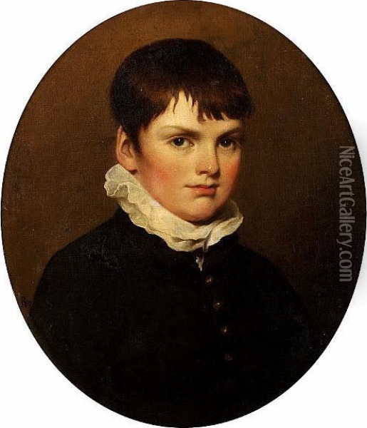 Portrait Of A Young Boy, Bust-length, In A Black Coat With A White Collar Oil Painting - Ramsay Richard Reinagle