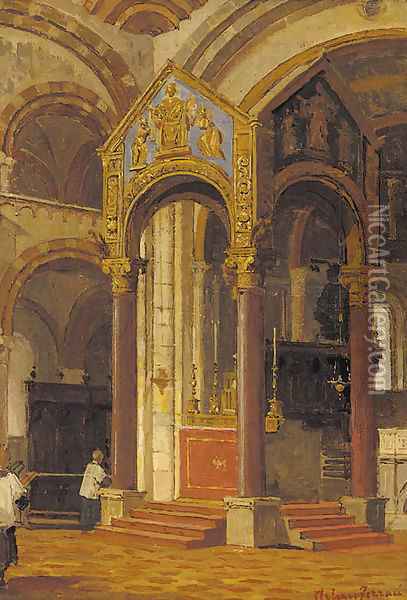 Choir boys in a church interior Oil Painting - Arthur von Ferraris