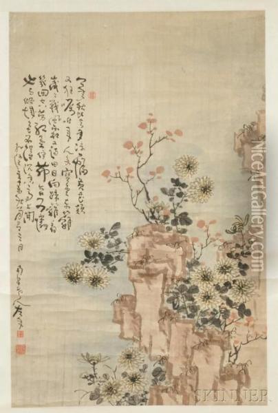 Depicting Some Flowers And Rocks Oil Painting - Gao Fenghan