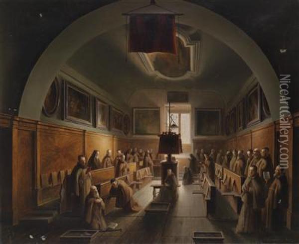 Monks In The Certesa In Padua Oil Painting - Vincenzo Abbati