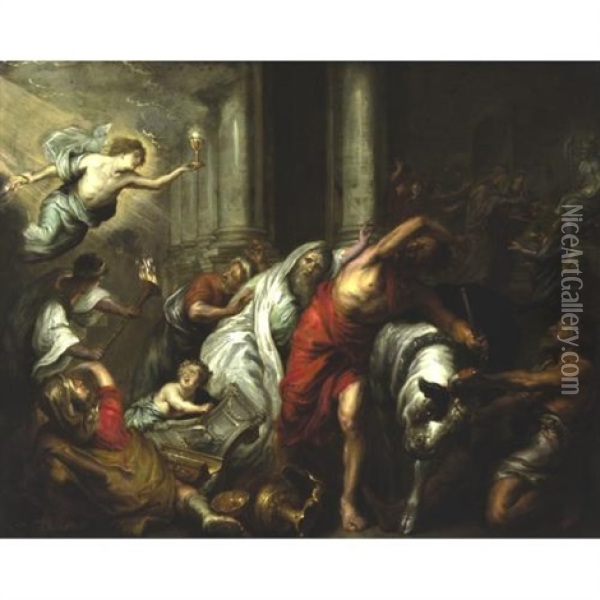 Triumph Of The Eucharist Over The Idolators Oil Painting - Willem van Herp the Elder