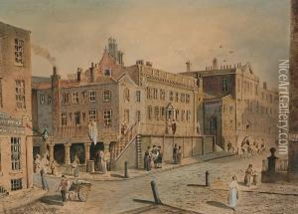 Dr White's House, King Street, Manchester; Mr Hyde's Shop, Market Street, Manchester Oil Painting - A. Mcarthur