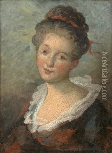 Portrait De Dame Au Ruban Rouge Oil Painting - Jean-Honore Fragonard