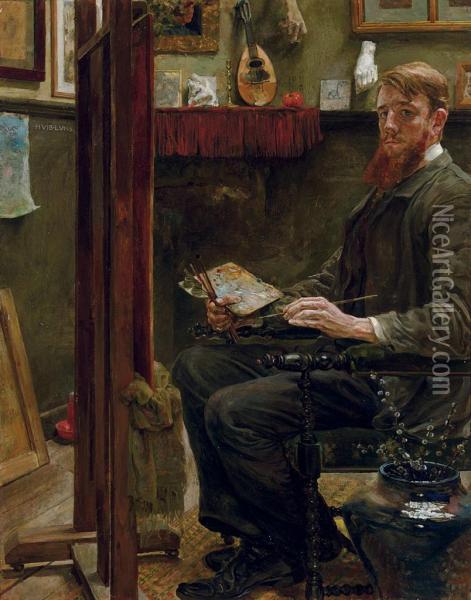 Artist In His Studio Oil Painting - Hubert Marie, Huib Luns