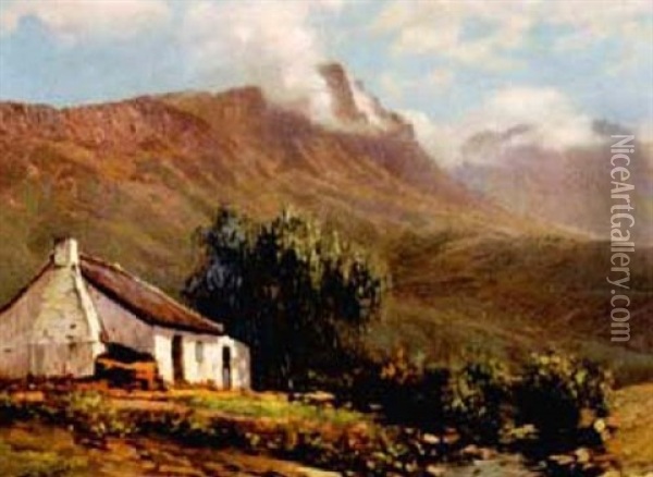 A Cottage In A Mountainous Landscape Oil Painting - Tinus de Jongh