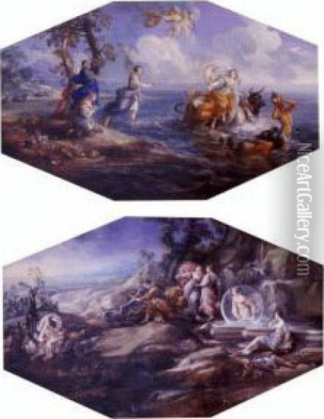 Diana And Actaeon And The Rape Of Europa: A Pair Of Drawings Oil Painting - Pietro Bianchi