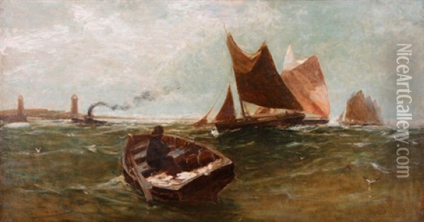 Fishing Boats In The Channel Oil Painting - Edwin John Ellis