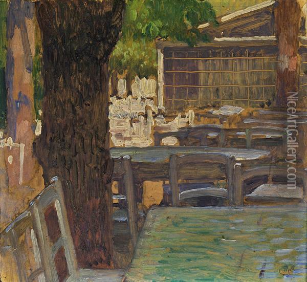Blick In Ein Gartencafe Oil Painting - Carl Moll