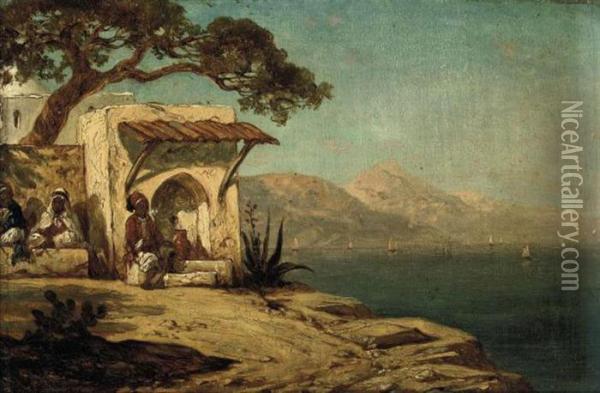 Arabs Smoking At The Well Oil Painting - Leopold Carl Muller