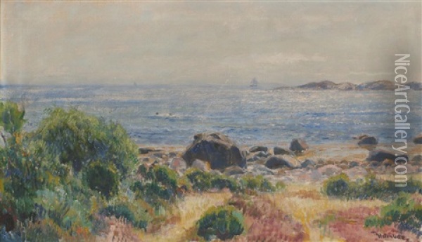 Sommerlandskap Ved Sjoen Oil Painting - Thorolf Holmboe