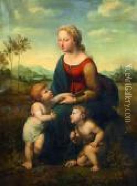 La Vierge A L'enfant Avec 
L'enfant Jesus Et Saint-jean Baptiste Enfant, Dit La Belle Jardiniere. Oil Painting - Raphael (Raffaello Sanzio of Urbino)