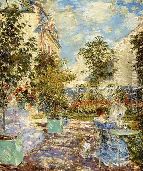 In a French Garden Oil Painting - Frederick Childe Hassam