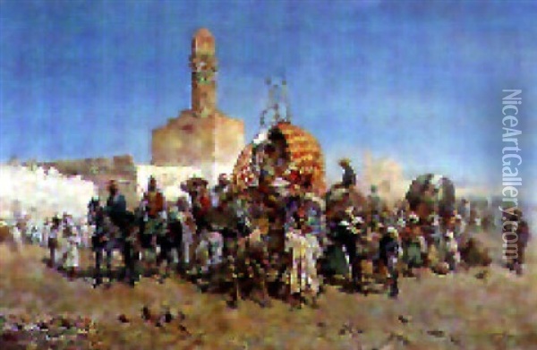 Le Depart Vers La Mecque Oil Painting - Mariano De Franceschi