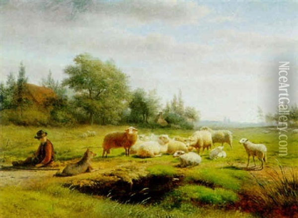 A Shepherd Grazing His Flock Oil Painting - Frans Lebret