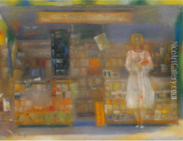 Kleine Buchhandlung Oil Painting - Augusto Giacometti