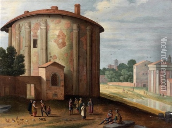 Le Temple De Vesta A Rome Oil Painting - Willem van Nieulandt the Younger