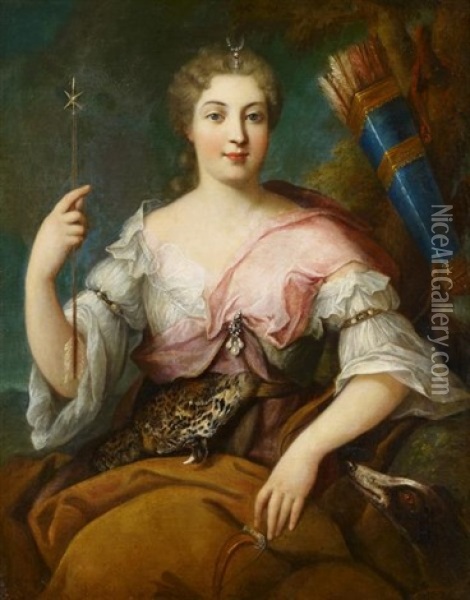 Portrat Einer Dame Als Jagdgottin Diana Oil Painting - Jean-Martial Fredou