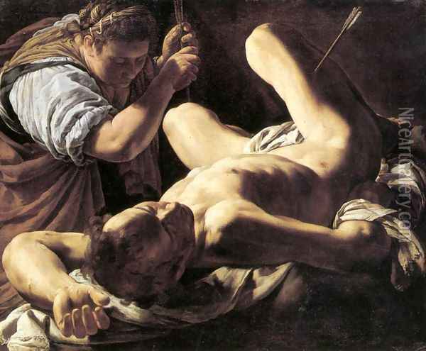 St Sebastian Tended by St Irene c. 1620 Oil Painting - Marcantonio Bassetti