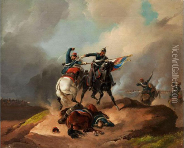 Reitergefecht Eines Deutschen Und Franzosischen Kavalleristen Oil Painting - Richard Benno Adam