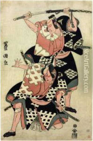 I The Two Kabuki Actors Ichikawa Komazo Ii And Bando Hikosaburo Iii Oil Painting - Toyokuni