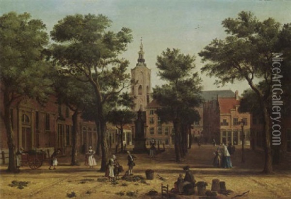 The Hague; The Grote Markt Seen From The Prinsegracht With The Boterwaag On The Left And The Grote Or St. Jacobskerk Beyond Oil Painting - Paulus Constantijn la (La Fargue) Fargue