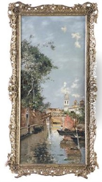 Canal Veneciano Oil Painting - Antonio Maria de Reyna Manescau