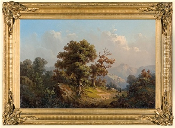 Landscape With Mountain Road Oil Painting - Guido Hampe