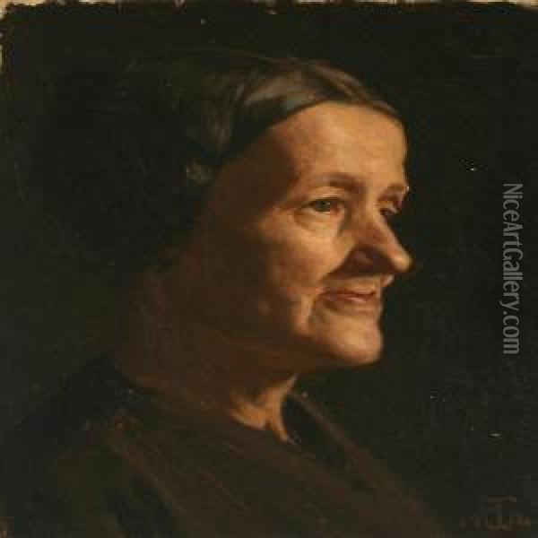 Portrait Of The Artist's Mother,karen Henriksdatter Oil Painting - Michael Therkildsen