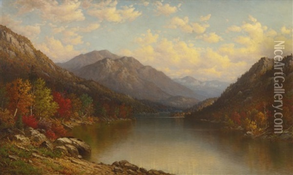 Adirondack Lake In Autumn Oil Painting - George W. Waters