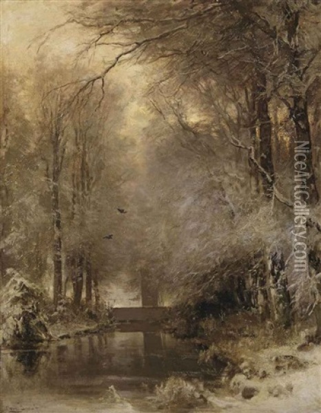 Achter Het Buiten (a Forest In Winter) Oil Painting - Louis Apol