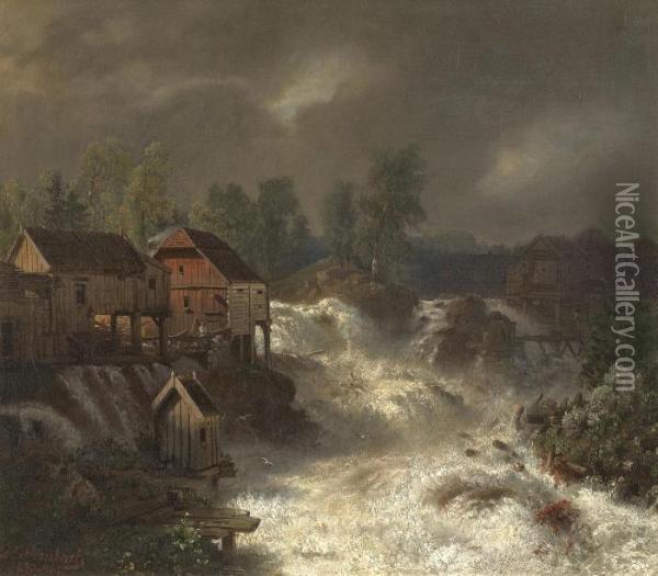 Die Wasserfalle Von Trollhattan In Schweden Oil Painting - Andreas Achenbach