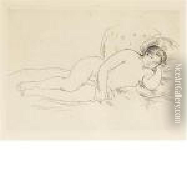 Femme Nue Couchee (tournee A 
Droite) 2e Planche; Baigneuse Debout, A Mi-james (d., S. 14, 23) Oil Painting - Pierre Auguste Renoir