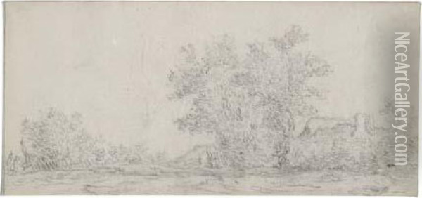 Landscape With A Group Of Trees And A Farmhouse Oil Painting - Jan van Goyen