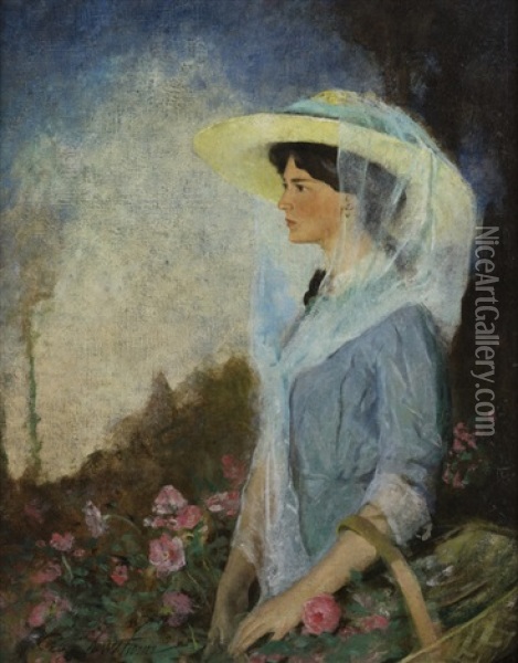 Lady With Basket Of Roses Oil Painting - Charles Webster Hawthorne