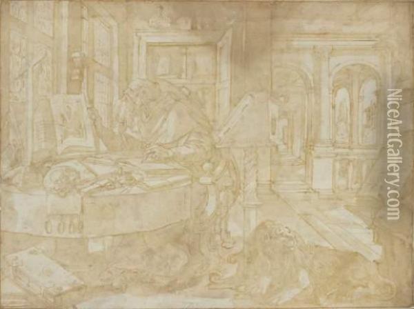 Saint Jerome Dans Son Atelier Oil Painting - Maarten de Vos