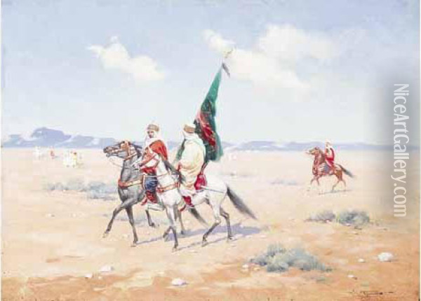 Cavaliers Arabes. Oil Painting - Jules Monge