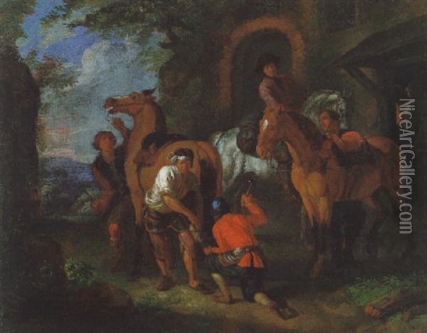 Beim Hufschmied Oil Painting - Pieter van Bloemen