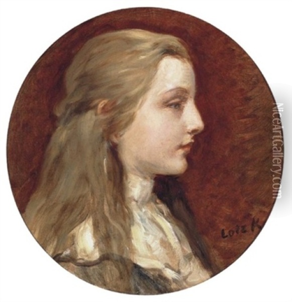 Szoke Lany Feher Bluzban - Sandor Ilonka Arckepe (blond Girl In White Blouse -portrait Of Ilonka Sandor) Oil Painting - Karoly Lotz