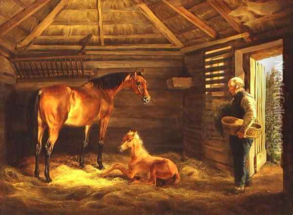English Mare With Her Foals 1833 Oil Painting - Albrecht Adam
