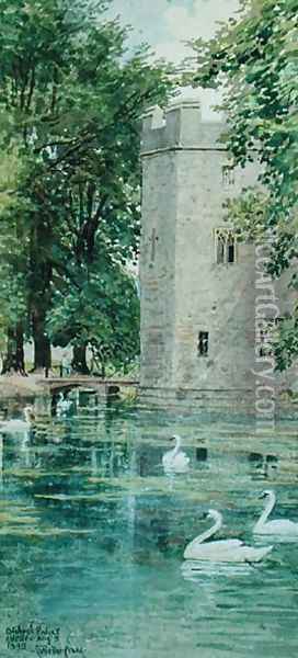 The Moat and Bishop's Palace, Wells Cathedral, 1893 Oil Painting - Walter Crane